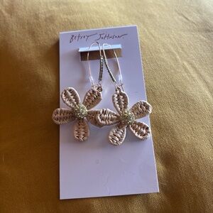 Betsey Johnson Tan Woven Flower Earrings